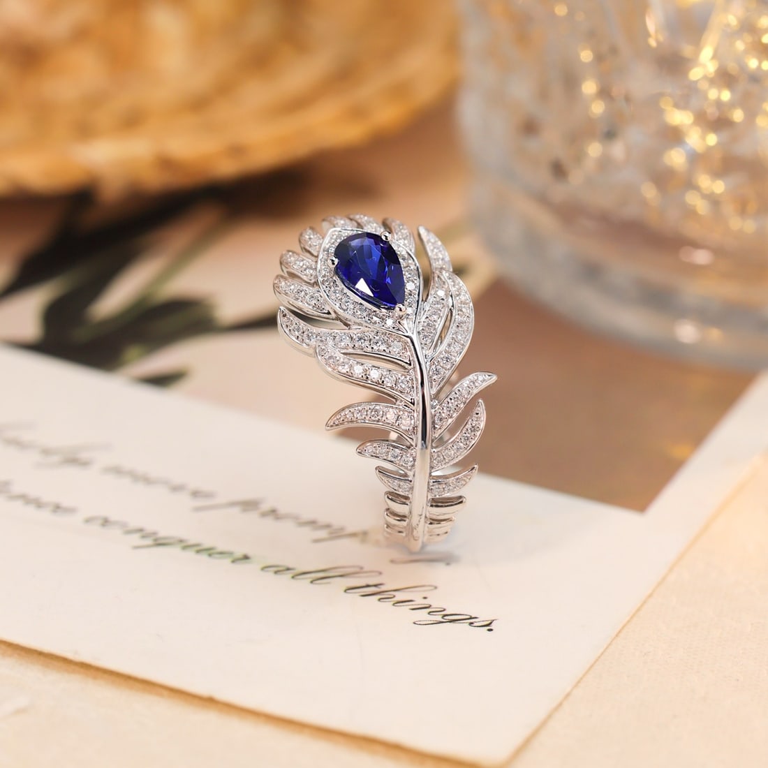 14k Gold 1.45 Ctw Natural Sapphire & Diamond Ring: Ref:231126365 // gold content:14k gold // ring size:7. 25us // // main gemstone:sapphire // shape:pear // carat weight:1. 06ct // color:royal blue // treatment:natural // // adjacent gemstone 2 : diam