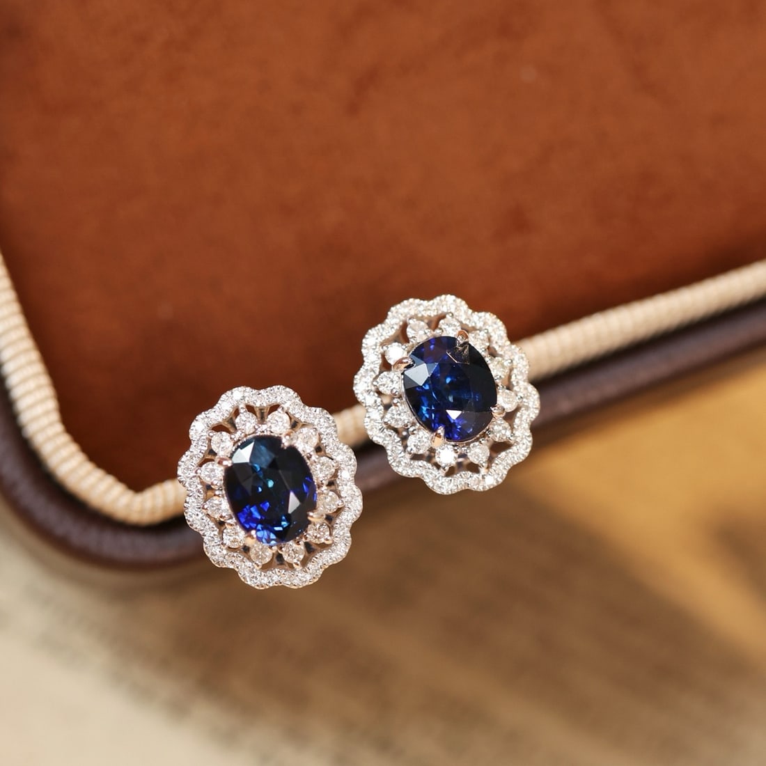 14k Gold 2.49 Ctw Natural Sapphire & Diamond Earrings - 3