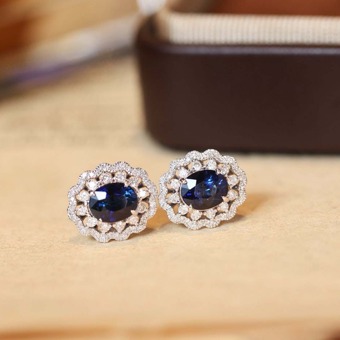14k Gold 2.49 Ctw Natural Sapphire & Diamond Earrings - 6