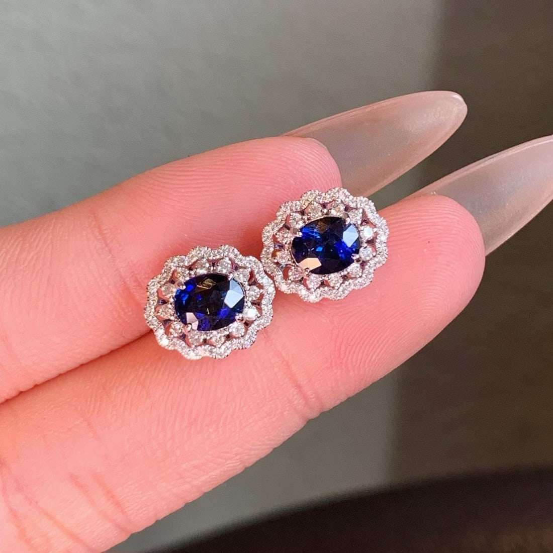 14k Gold 2.49 Ctw Natural Sapphire & Diamond Earrings - 7