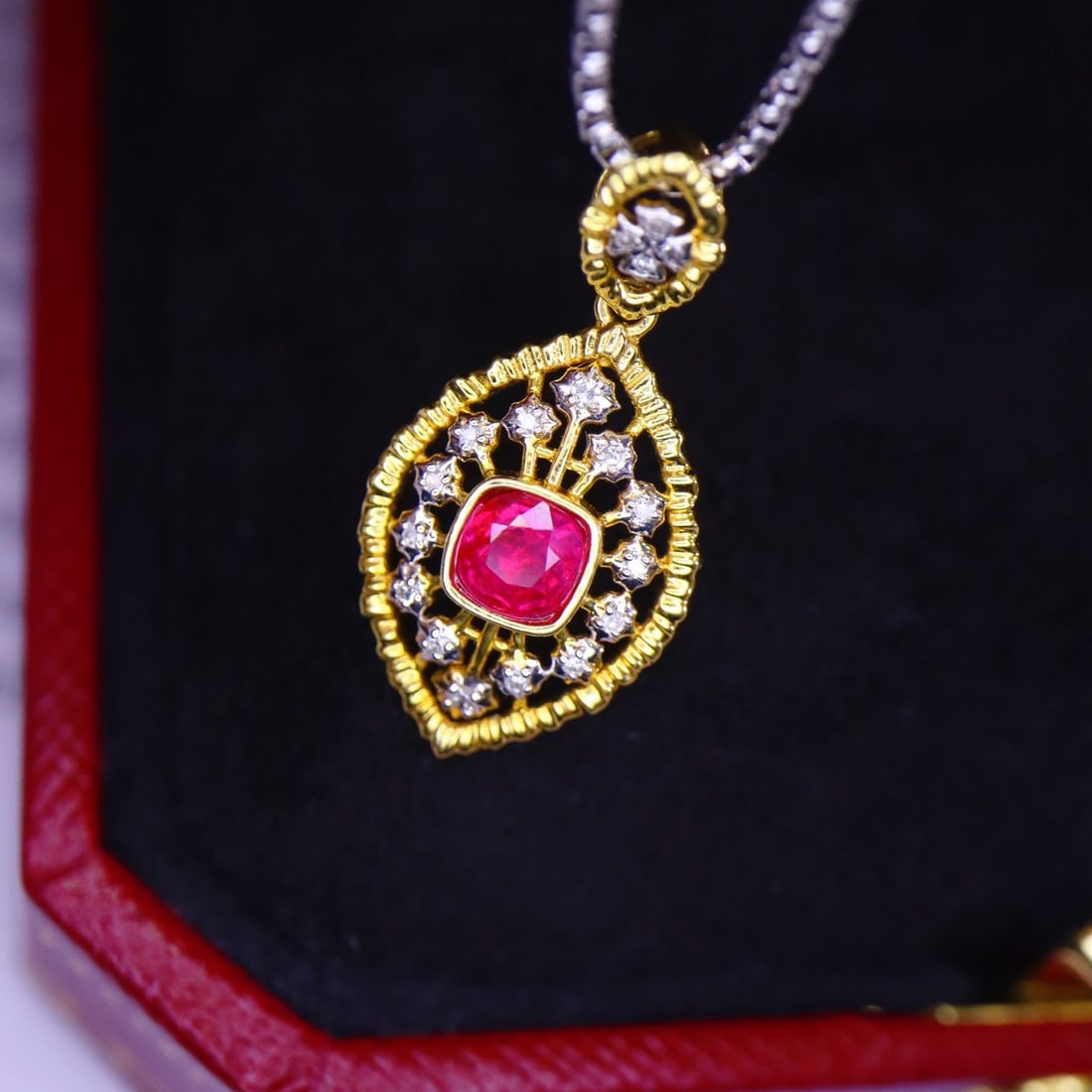 14k Gold 0.39 Ctw Natural Ruby & Diamond Pendant( Without Chain ) - 2
