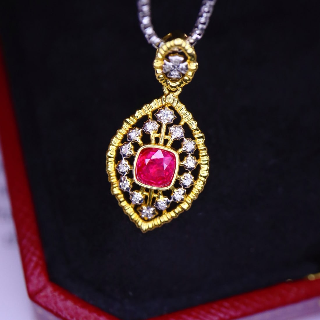 14k Gold 0.39 Ctw Natural Ruby & Diamond Pendant( Without Chain ) - 3