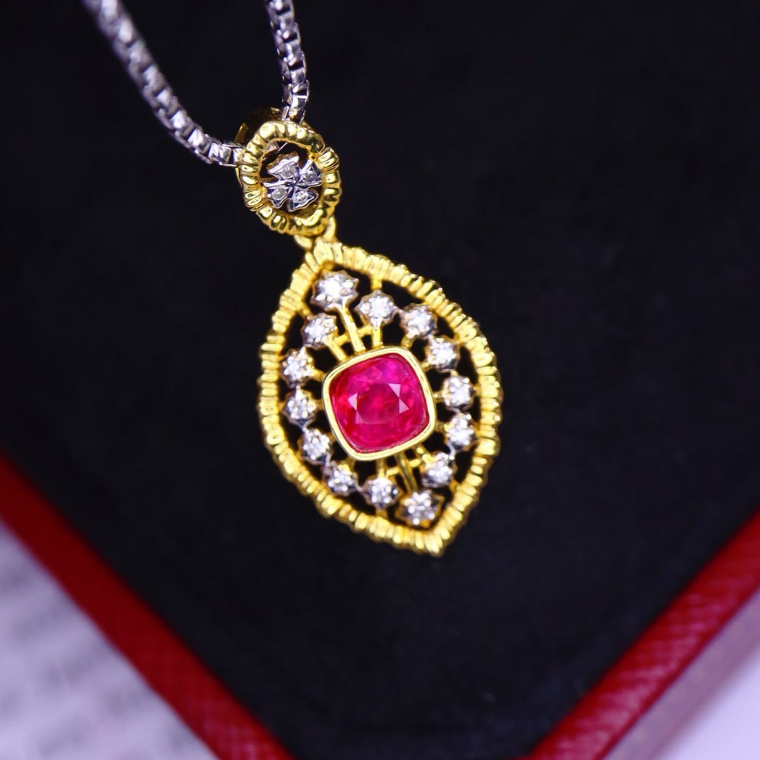 14k Gold 0.39 Ctw Natural Ruby & Diamond Pendant( Without Chain ) - 4