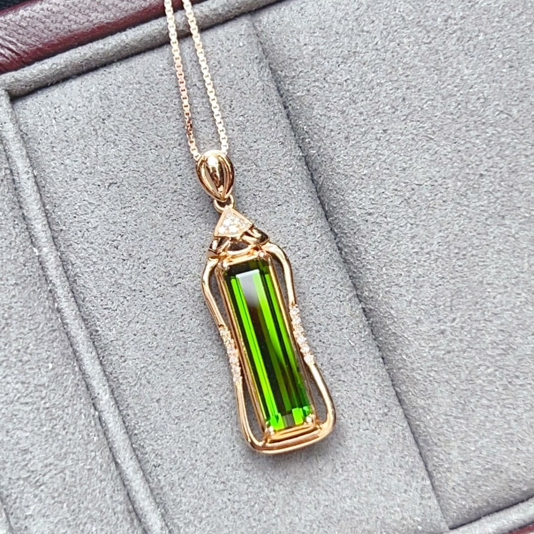 14k Gold 2.55 Ct Natural Tourmaline & Diamond Pendant( Without Chain ) - 2