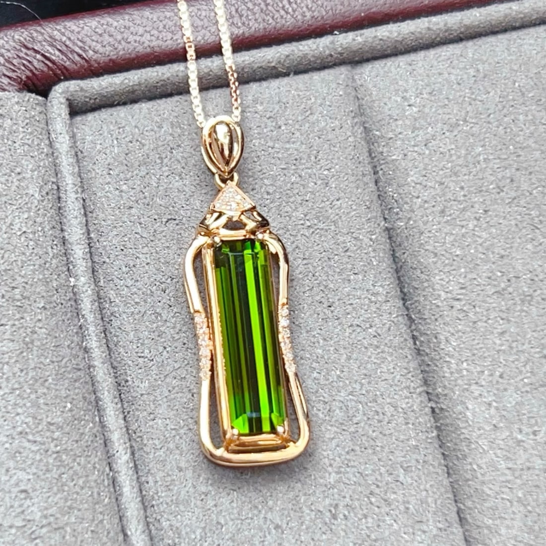 14k Gold 2.55 Ct Natural Tourmaline & Diamond Pendant( Without Chain ) - 3