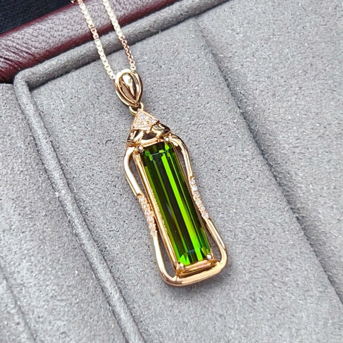 14k Gold 2.55 Ct Natural Tourmaline & Diamond Pendant( Without Chain ) - 6