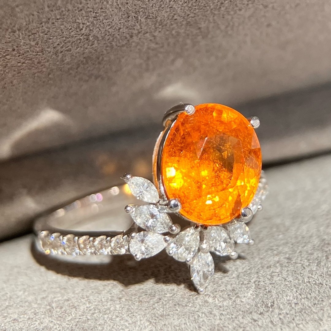 14k Gold 4.16 Ctw Natural Spessartine & Diamond Ring - 2