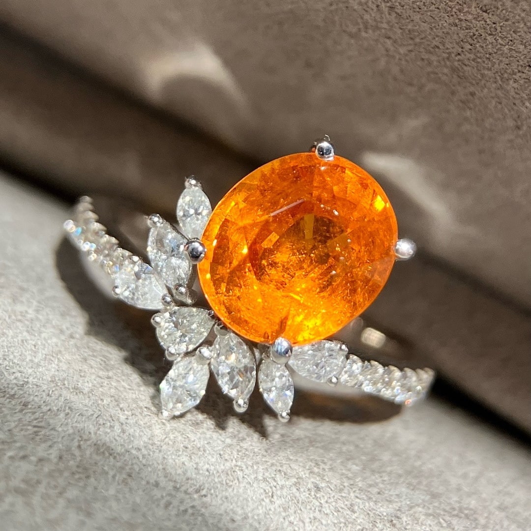 14k Gold 4.16 Ctw Natural Spessartine & Diamond Ring - 3