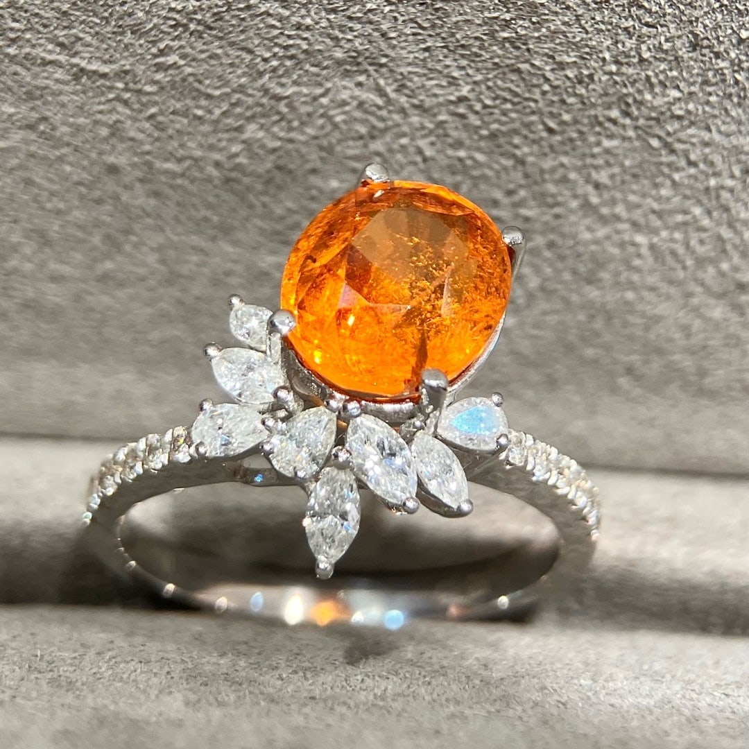 14k Gold 4.16 Ctw Natural Spessartine & Diamond Ring - 4