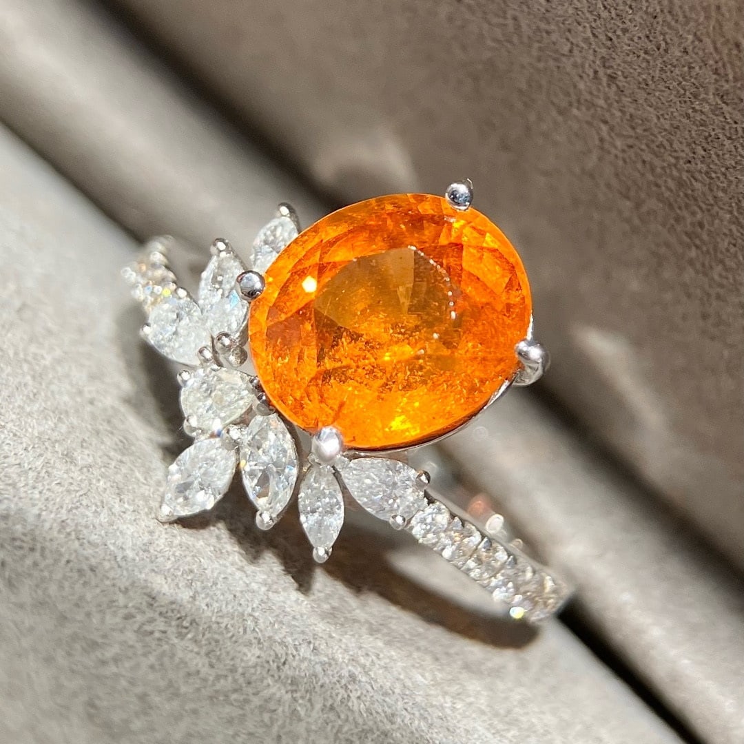 14k Gold 4.16 Ctw Natural Spessartine & Diamond Ring - 5