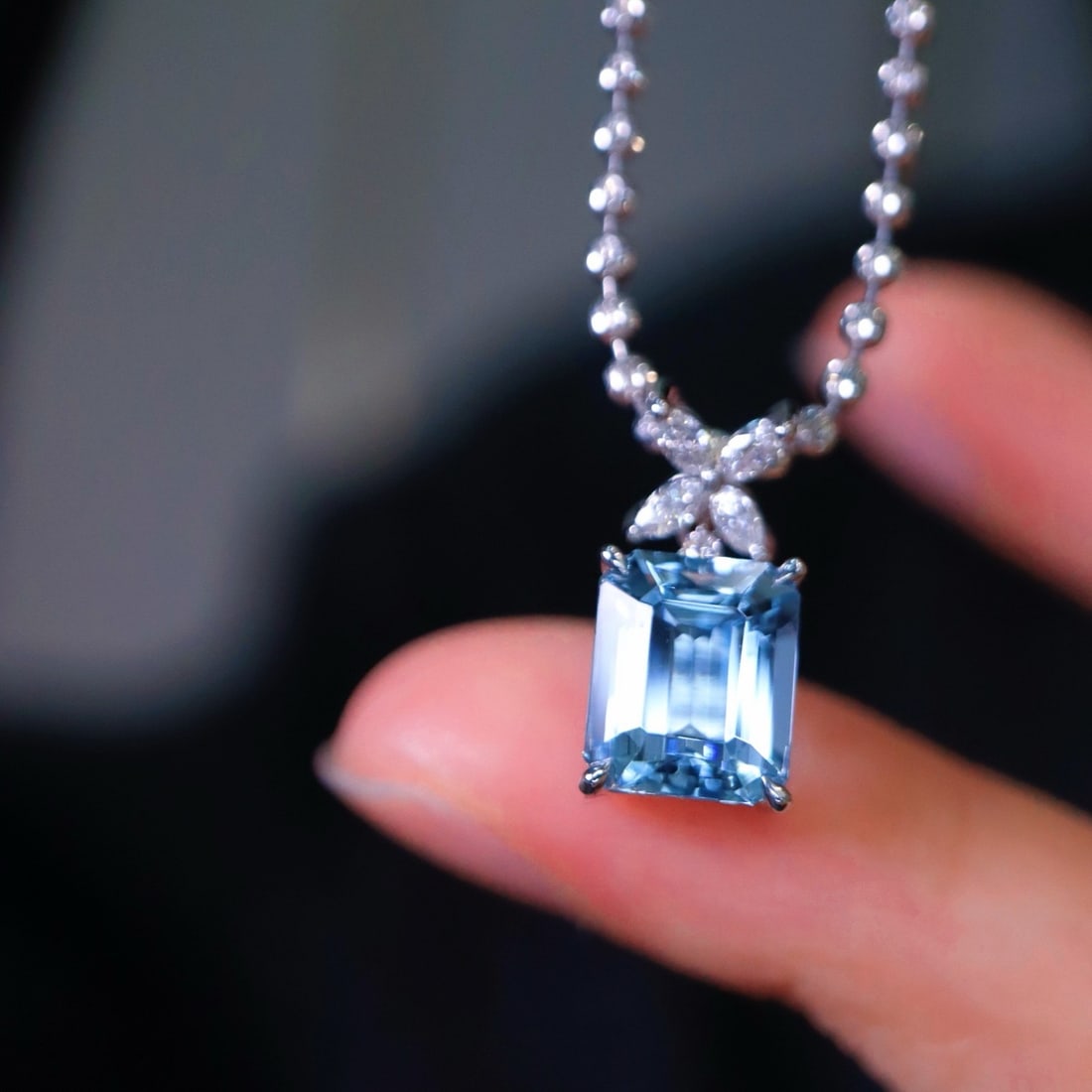 14k Gold 2.07 Ctw Natural Aquamarine & Diamond Pendant( Without Chain ) - 4