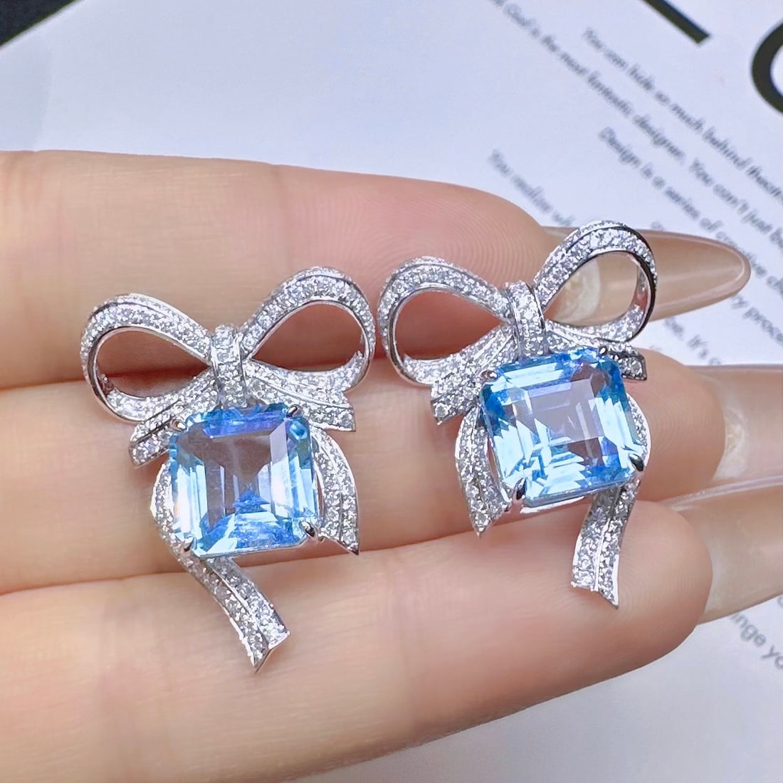 14k Gold 9.04 Ctw Natural Aquamarine & Diamond Earrings - 2