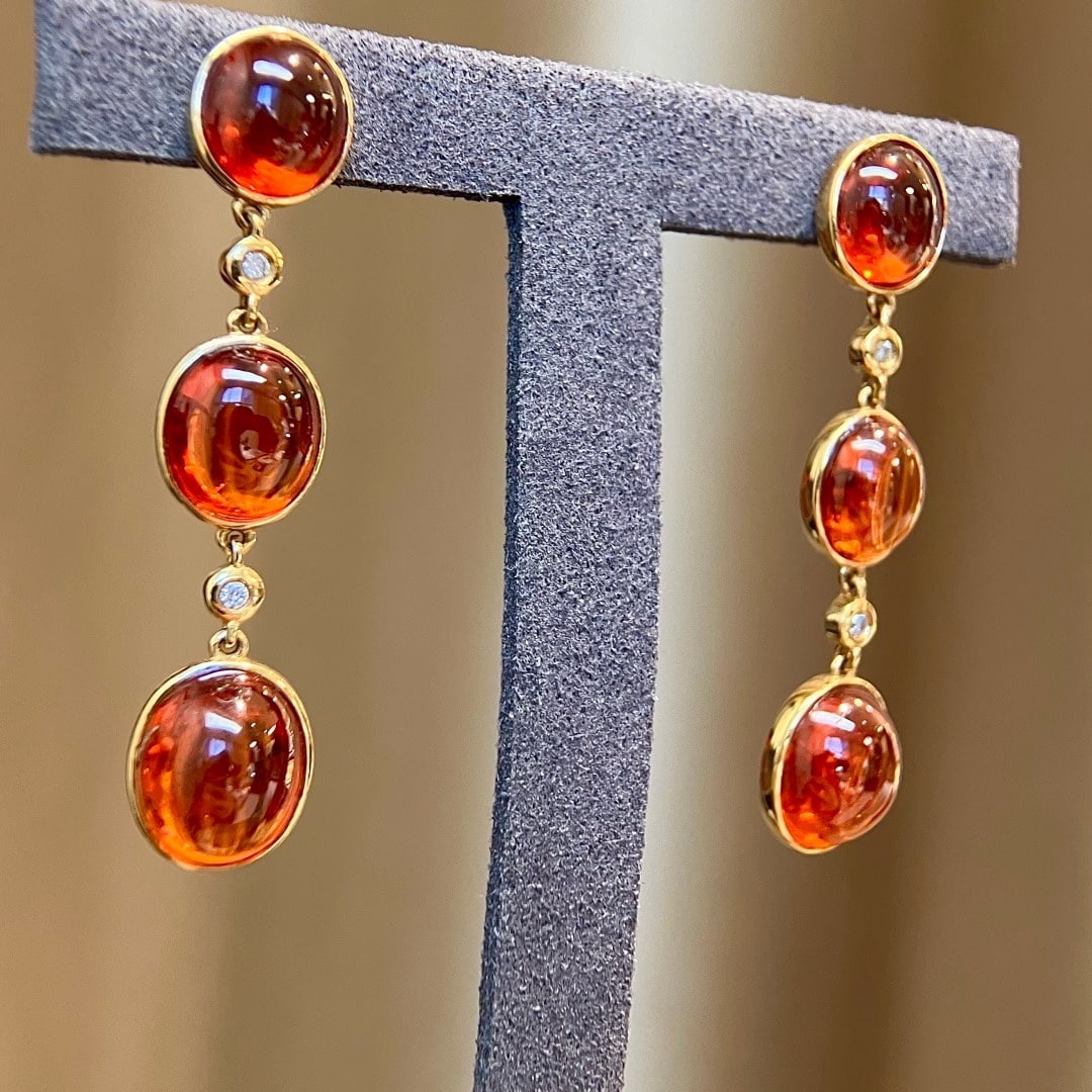 14k Gold 20.50 Ct Natural Spessartine & Diamond Earrings - 4