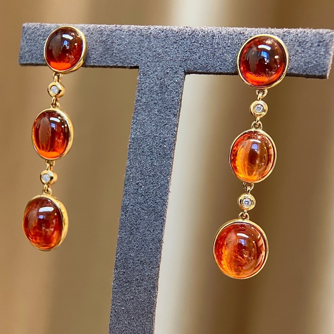14k Gold 20.50 Ct Natural Spessartine & Diamond Earrings - 5