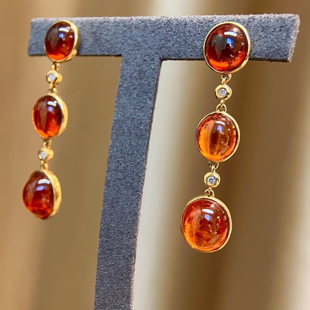14k Gold 20.50 Ct Natural Spessartine & Diamond Earrings - 6