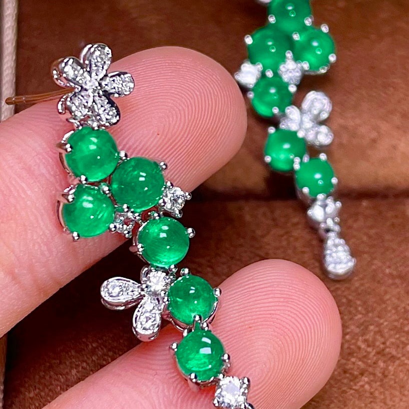 14k Gold 3.95 Ctw Natural Emerald & Diamond Earrings - 3