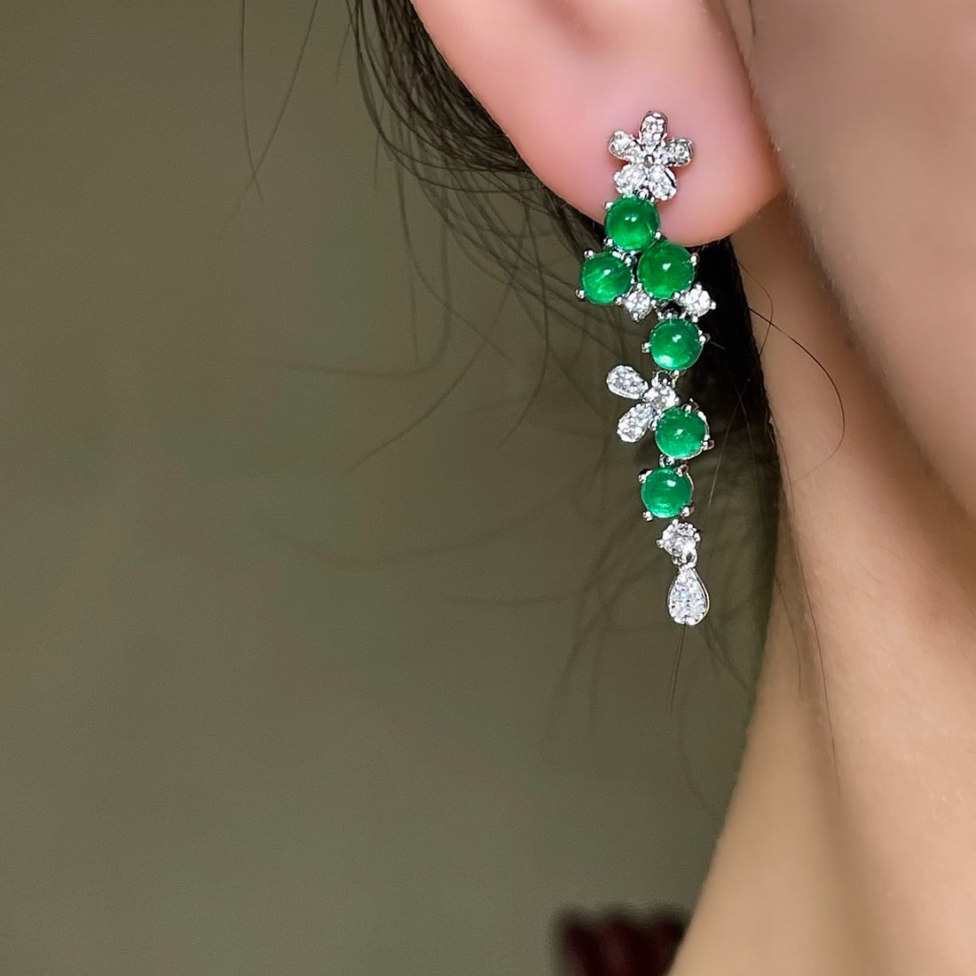 14k Gold 3.95 Ctw Natural Emerald & Diamond Earrings - 4