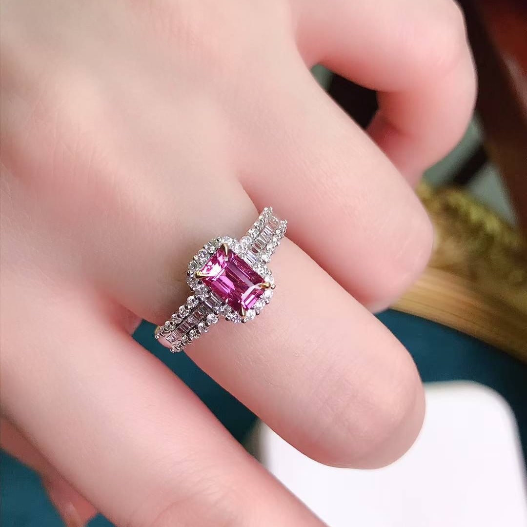 14k Gold 1.56 Ctw Natural Padparadscha Sapphire & Diamond Ring - 5