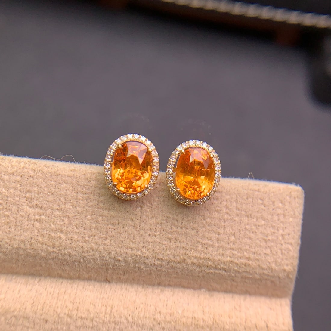 14k Gold 2.9 Ct Natural Spessartine & Diamond Earrings - 2