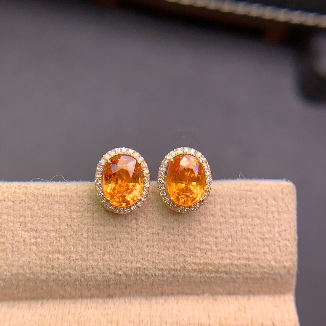 14k Gold 2.9 Ct Natural Spessartine & Diamond Earrings - 5