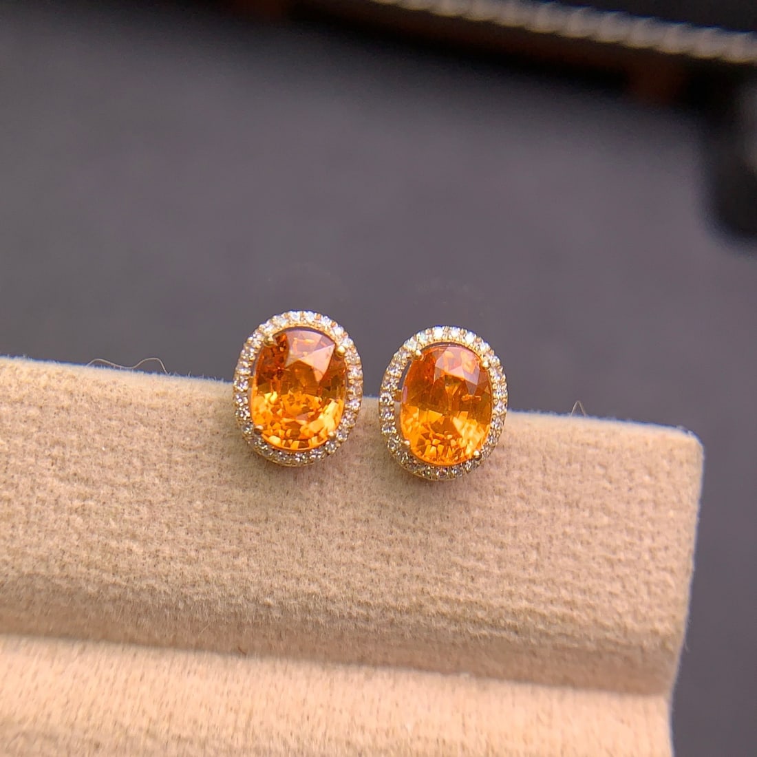14k Gold 2.9 Ct Natural Spessartine & Diamond Earrings - 6
