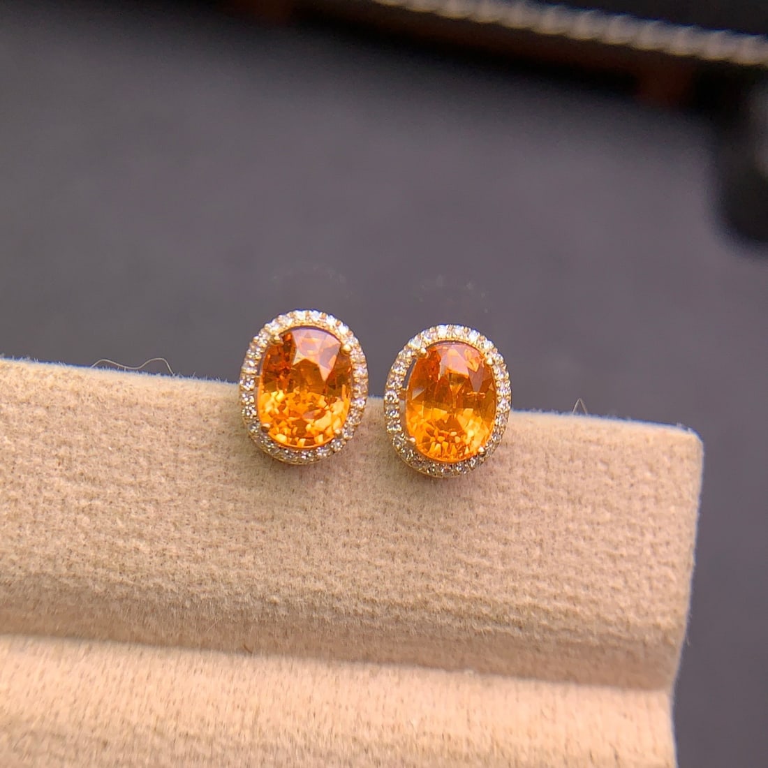 14k Gold 2.9 Ct Natural Spessartine & Diamond Earrings - 7