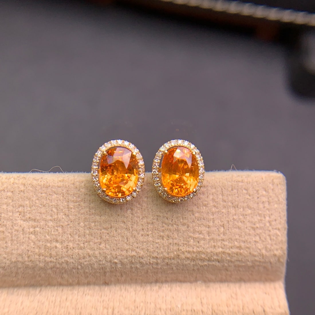 14k Gold 2.9 Ct Natural Spessartine & Diamond Earrings - 8