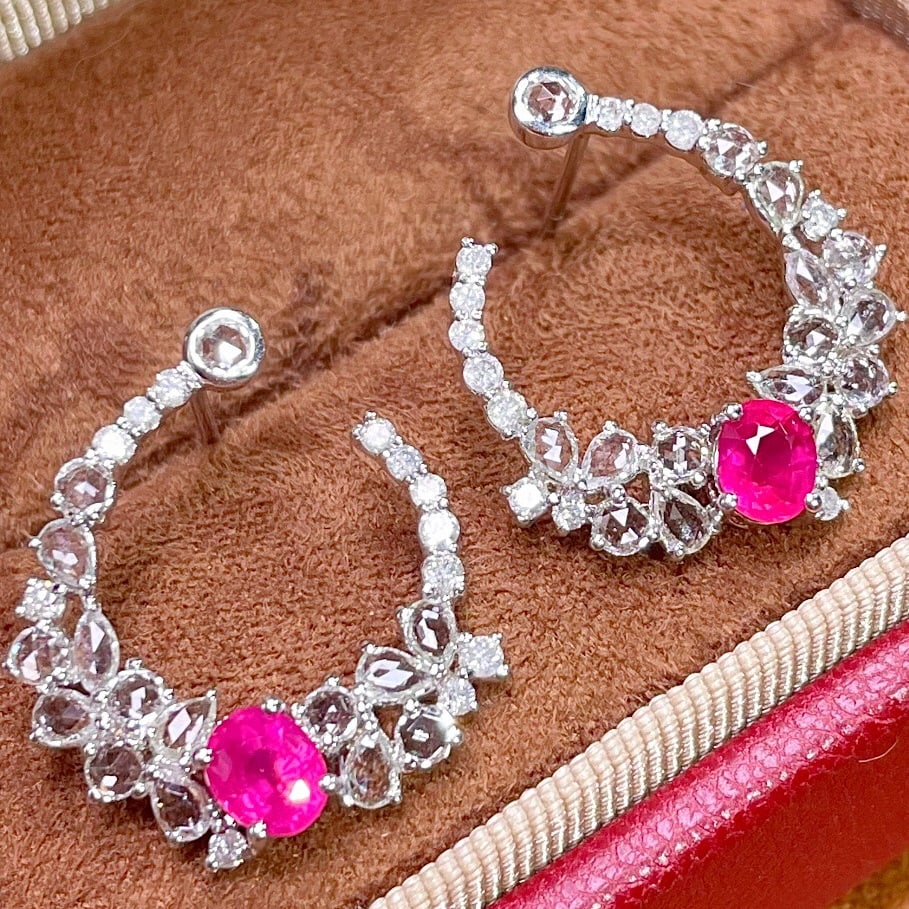 14k Gold 1.3 Ct Natural Ruby & Diamond Earrings - 3