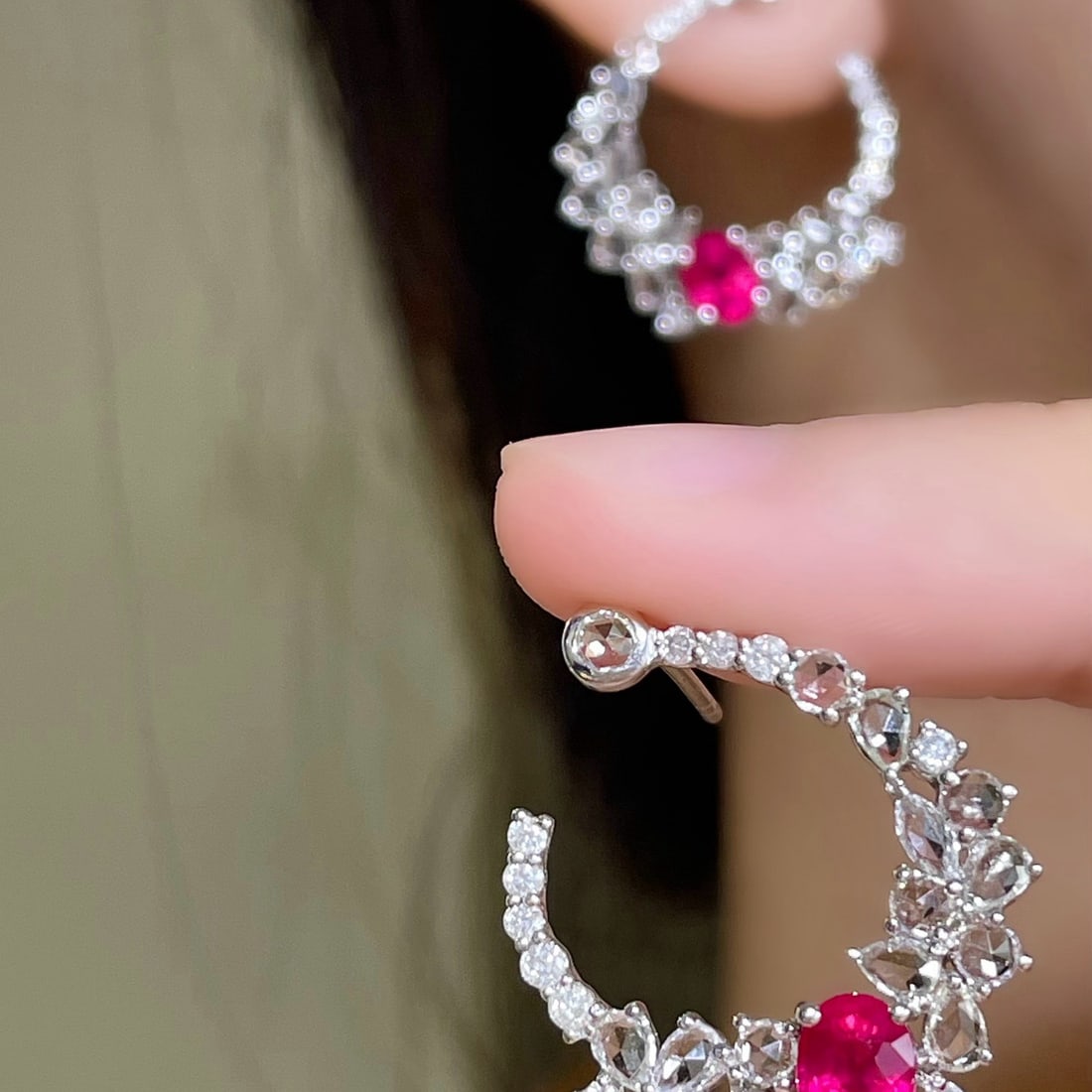 14k Gold 1.3 Ct Natural Ruby & Diamond Earrings - 5