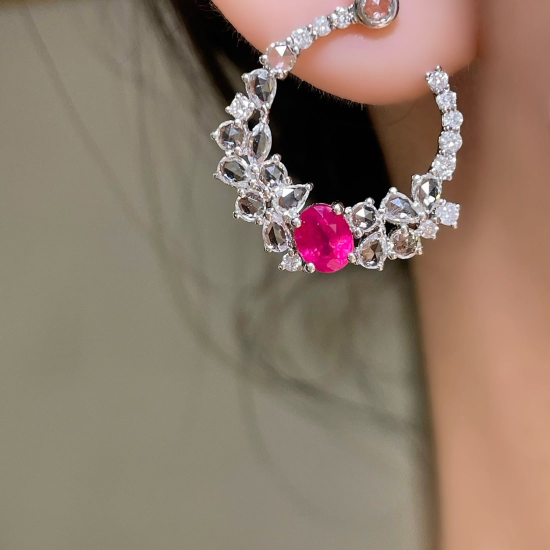 14k Gold 1.3 Ct Natural Ruby & Diamond Earrings - 7