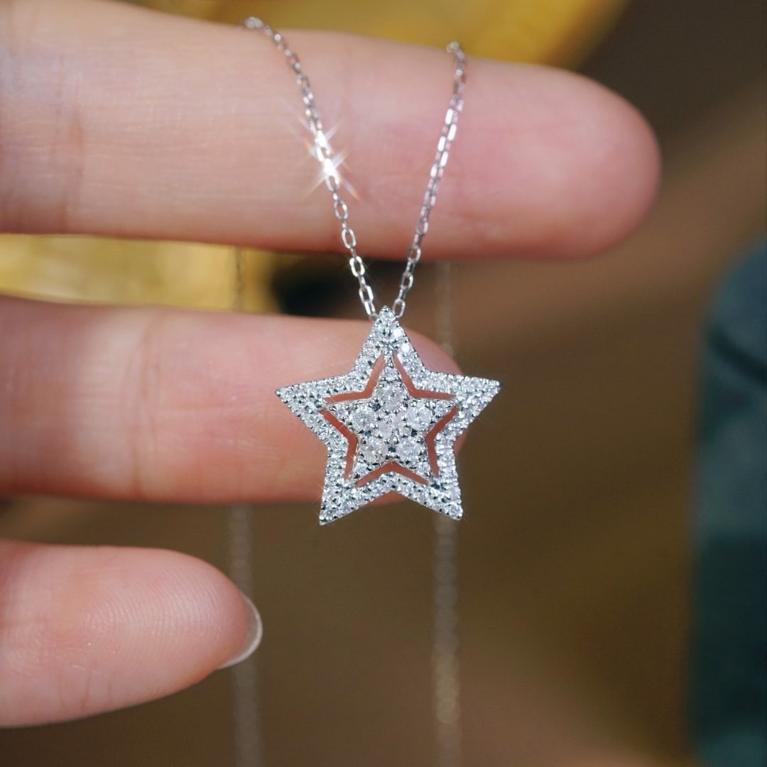 14k Gold 0.40 Ct Natural H Diamond Necklace - 4