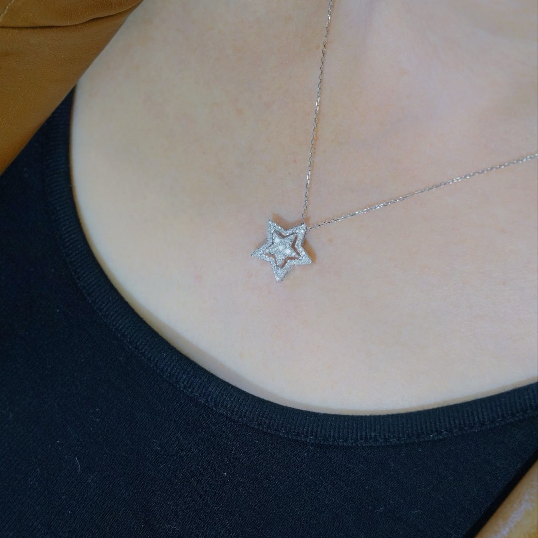 14k Gold 0.40 Ct Natural H Diamond Necklace - 7