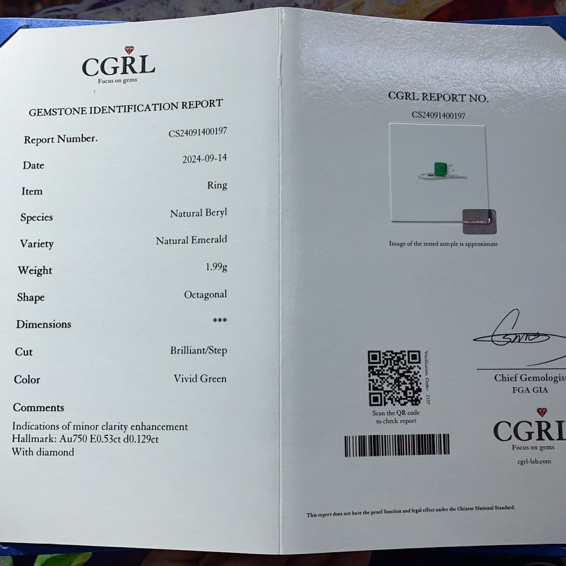 14k Gold 0.66 Ctw Vivid Green Natural Emerald & Diamond Ring - 6