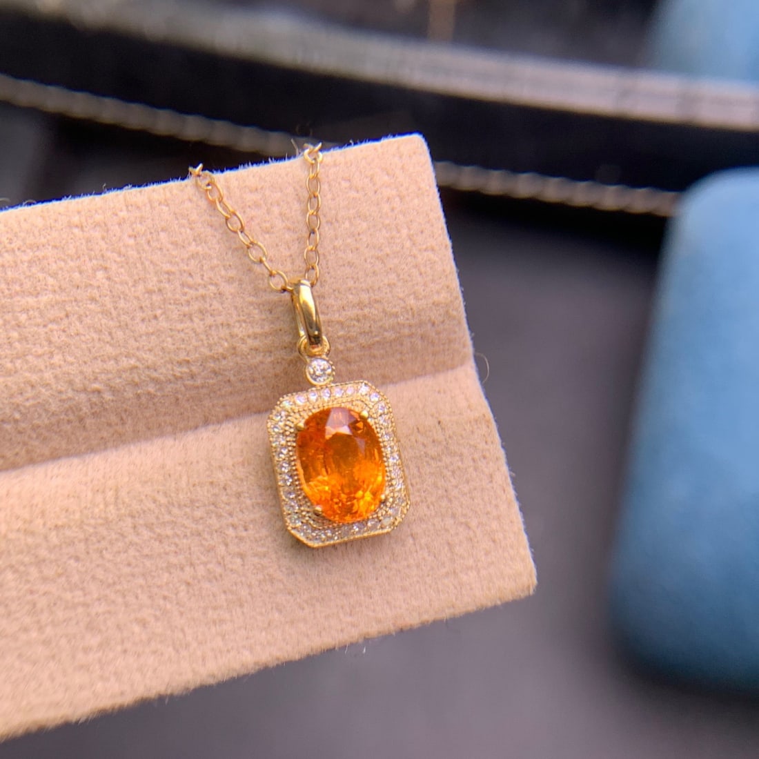 14k Gold 1.6 Ct Natural Spessartine & Diamond Pendant( Without Chain ) - 4