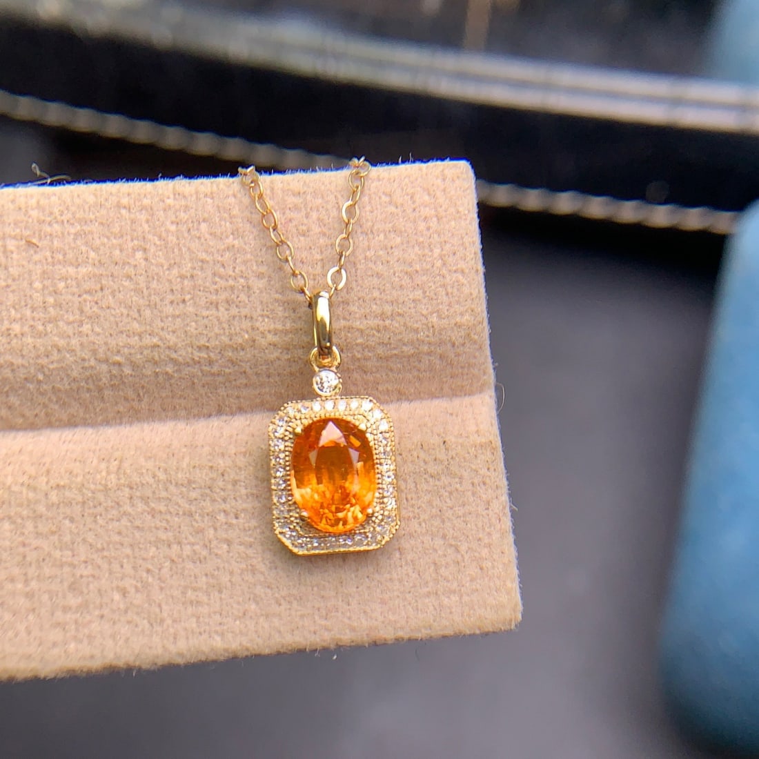 14k Gold 1.6 Ct Natural Spessartine & Diamond Pendant( Without Chain ) - 5