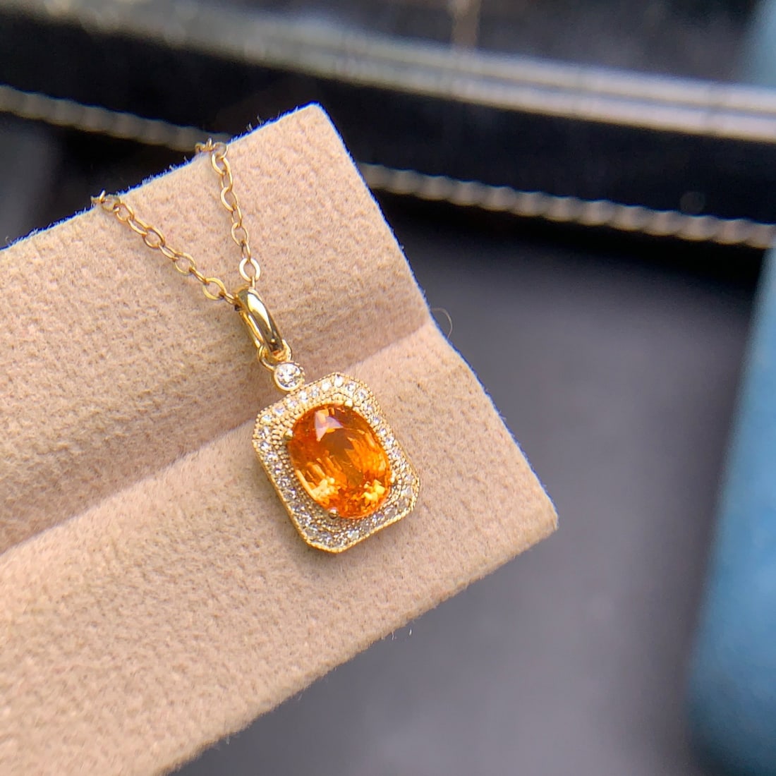 14k Gold 1.6 Ct Natural Spessartine & Diamond Pendant( Without Chain ) - 6