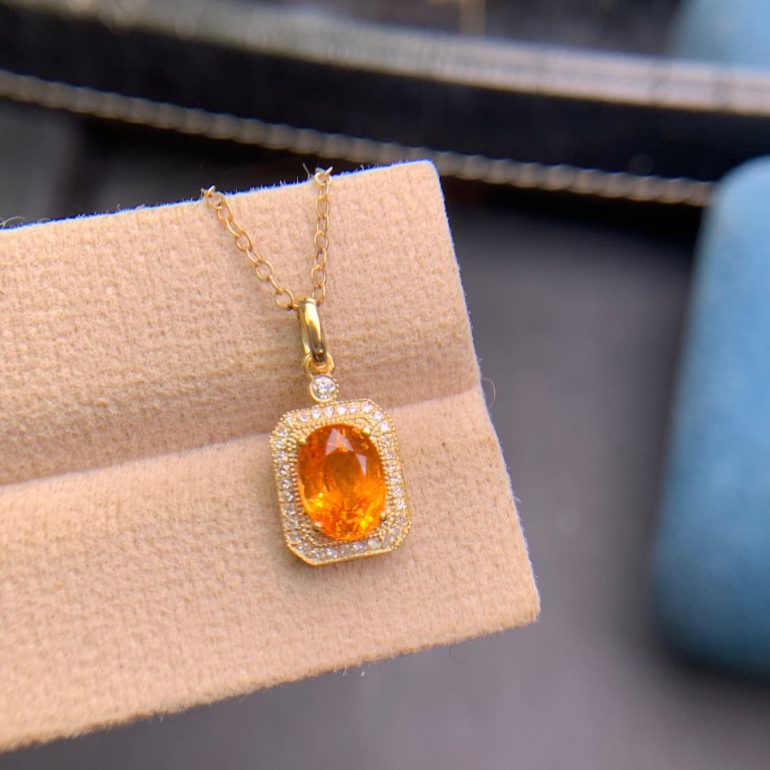 14k Gold 1.6 Ct Natural Spessartine & Diamond Pendant( Without Chain ) - 7