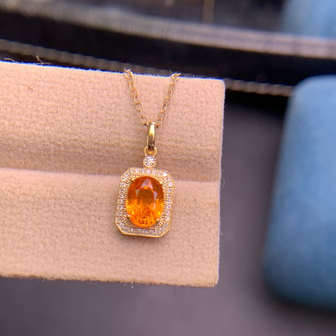 14k Gold 1.6 Ct Natural Spessartine & Diamond Pendant( Without Chain ) - 8