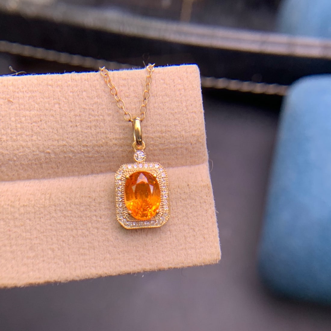 14k Gold 1.6 Ct Natural Spessartine & Diamond Pendant( Without Chain ) - 9