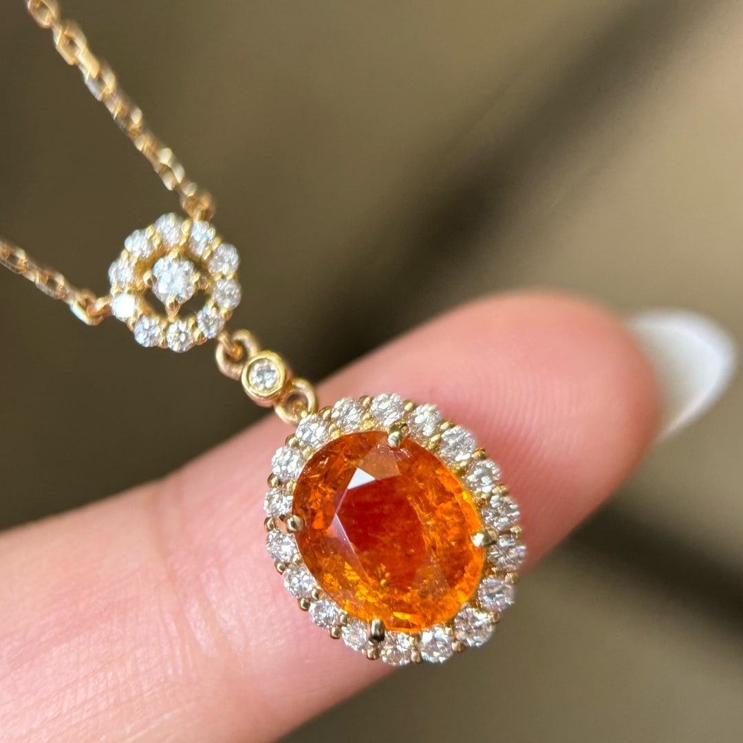 14k Gold 3.31 Ctw Natural Spessartine & Diamond Necklace - 4