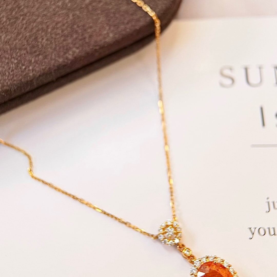 14k Gold 3.31 Ctw Natural Spessartine & Diamond Necklace - 6