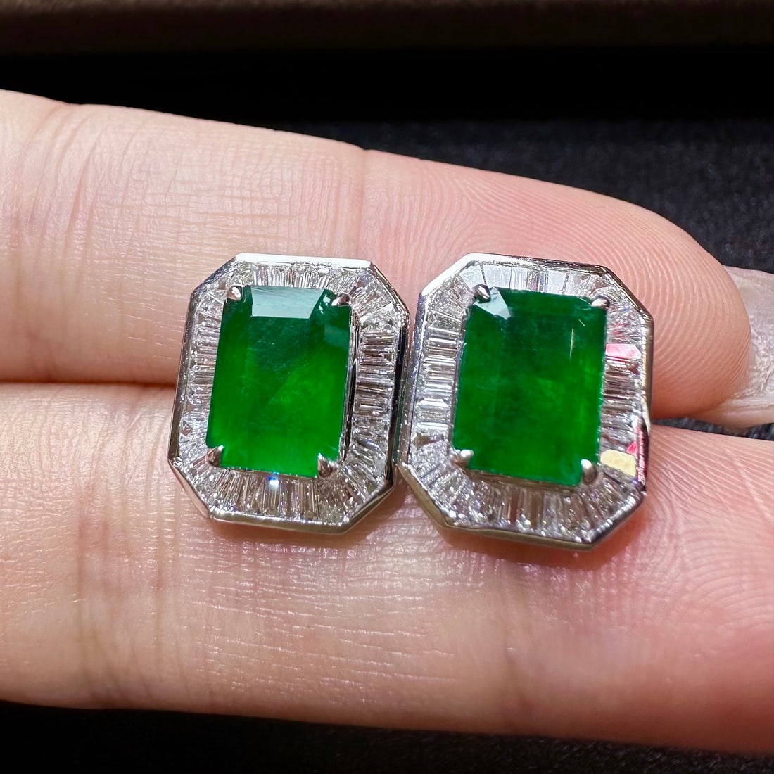 14k Gold 3.89 Ctw Vivid Green Natural Emerald & Diamond Earrings - 3