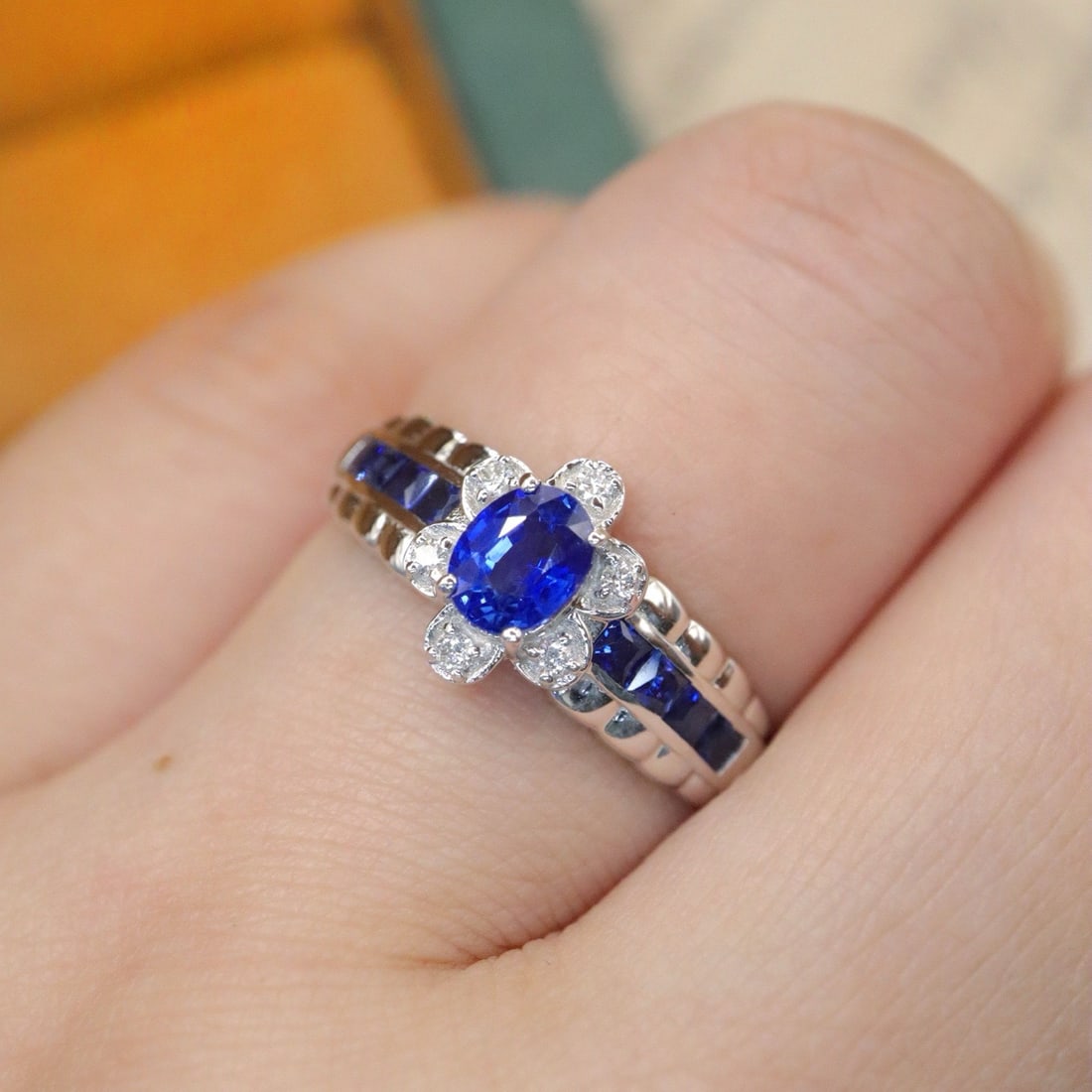 14k Gold 1.11 Ctw Natural Sapphire & Diamond Ring - 6