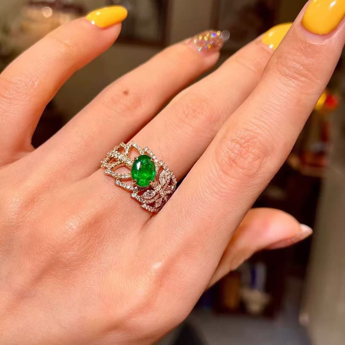 14k Gold 1.90 Ctw Vivid Green Natural Emerald & Diamond Ring - 6