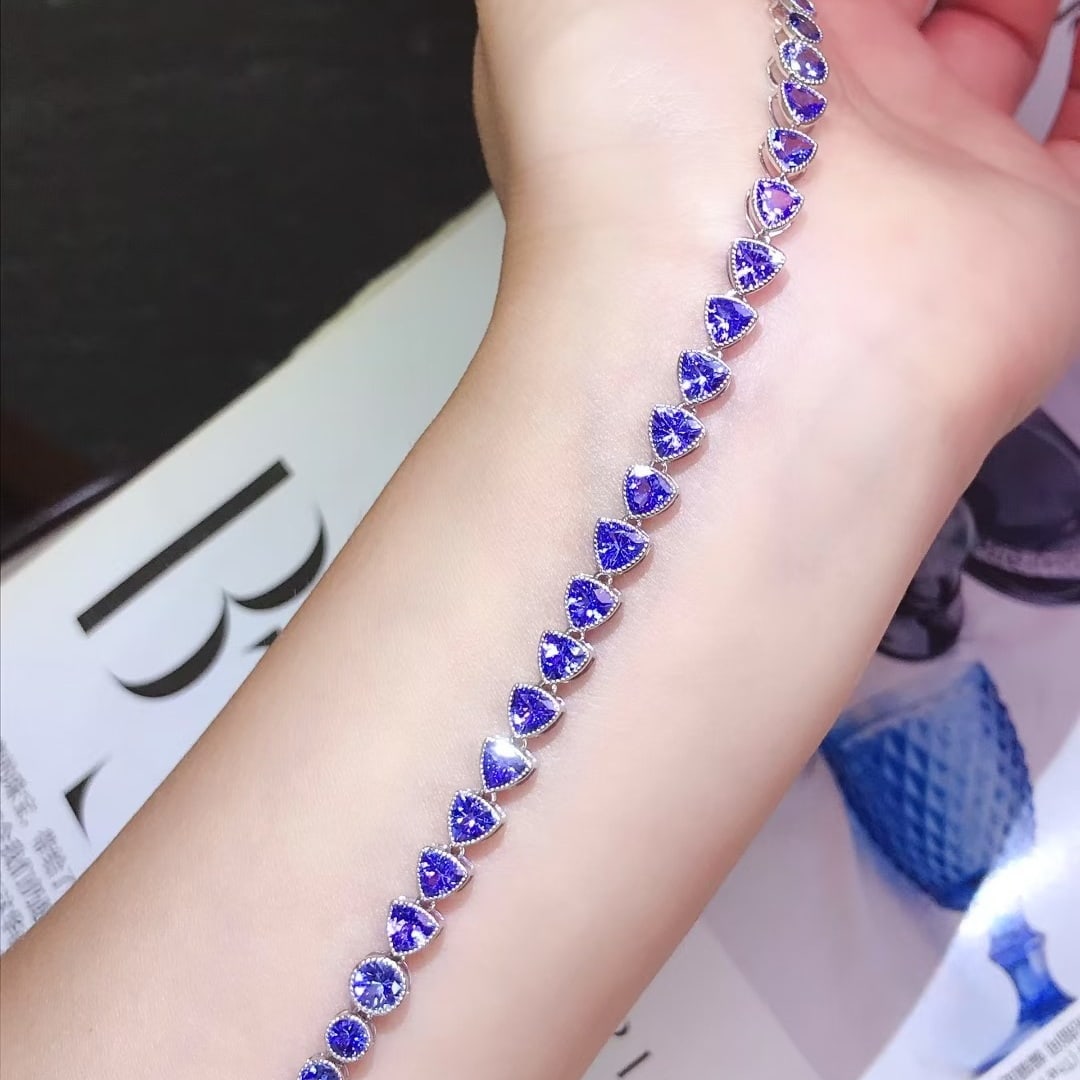 14k Gold 8 Ct Natural Tanzanite Bracelet - 6