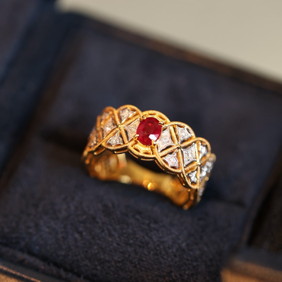 14k Gold 0.91 Ctw Natural Ruby & Diamond Ring: Ref:231126433 // gold content:14k gold // ring size:7. 25us // // main gemstone:ruby // shape:oval // carat weight:0. 6ct // color:red // treatment:natural // // adjacent gemstone 2 : diamond //