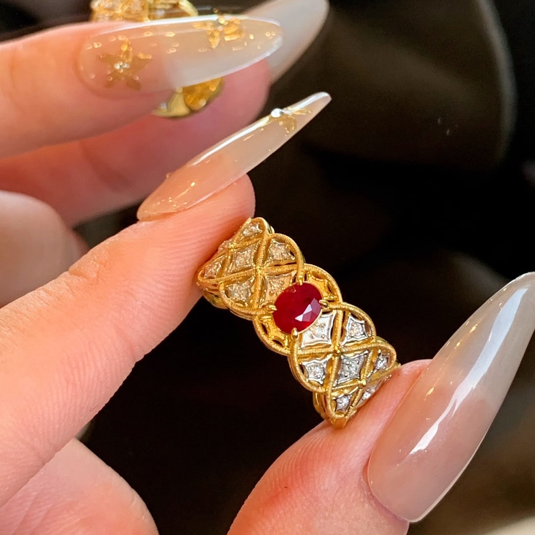 14k Gold 0.91 Ctw Natural Ruby & Diamond Ring - 7