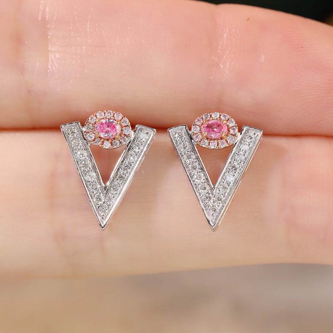 14k Gold 0.40 Ctw Natural Pink Diamond & Diamond Earrings - 4