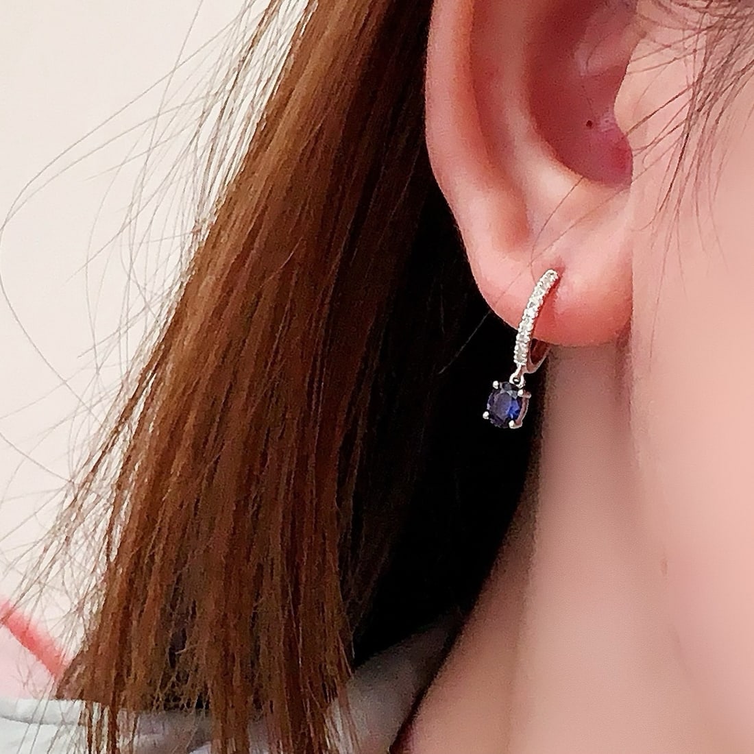 14k Gold 1.03 Ctw Natural Sapphire & Diamond Earrings - 4