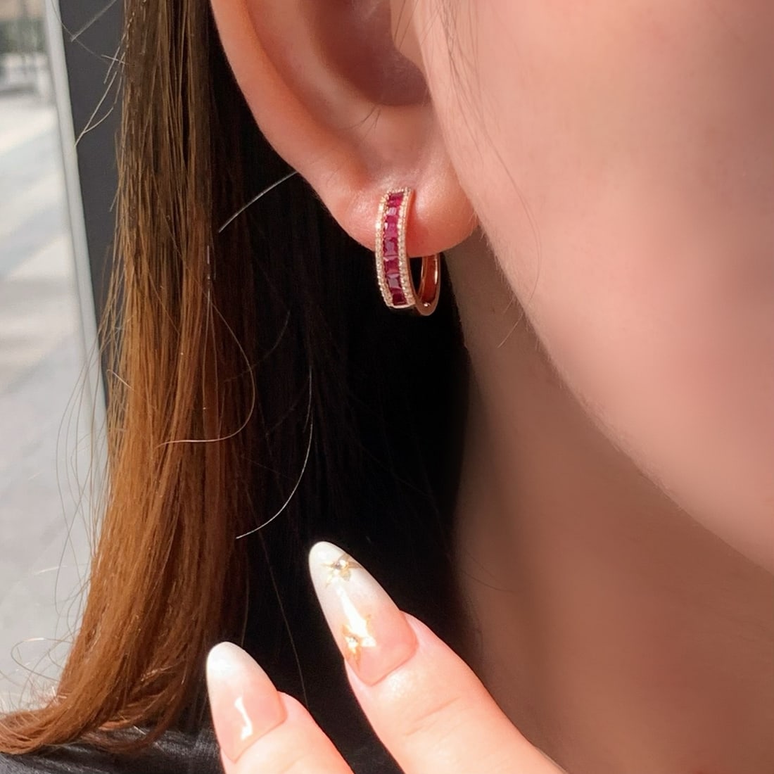 14k Gold 1.38 Ctw Natural Ruby & Diamond Earrings - 3